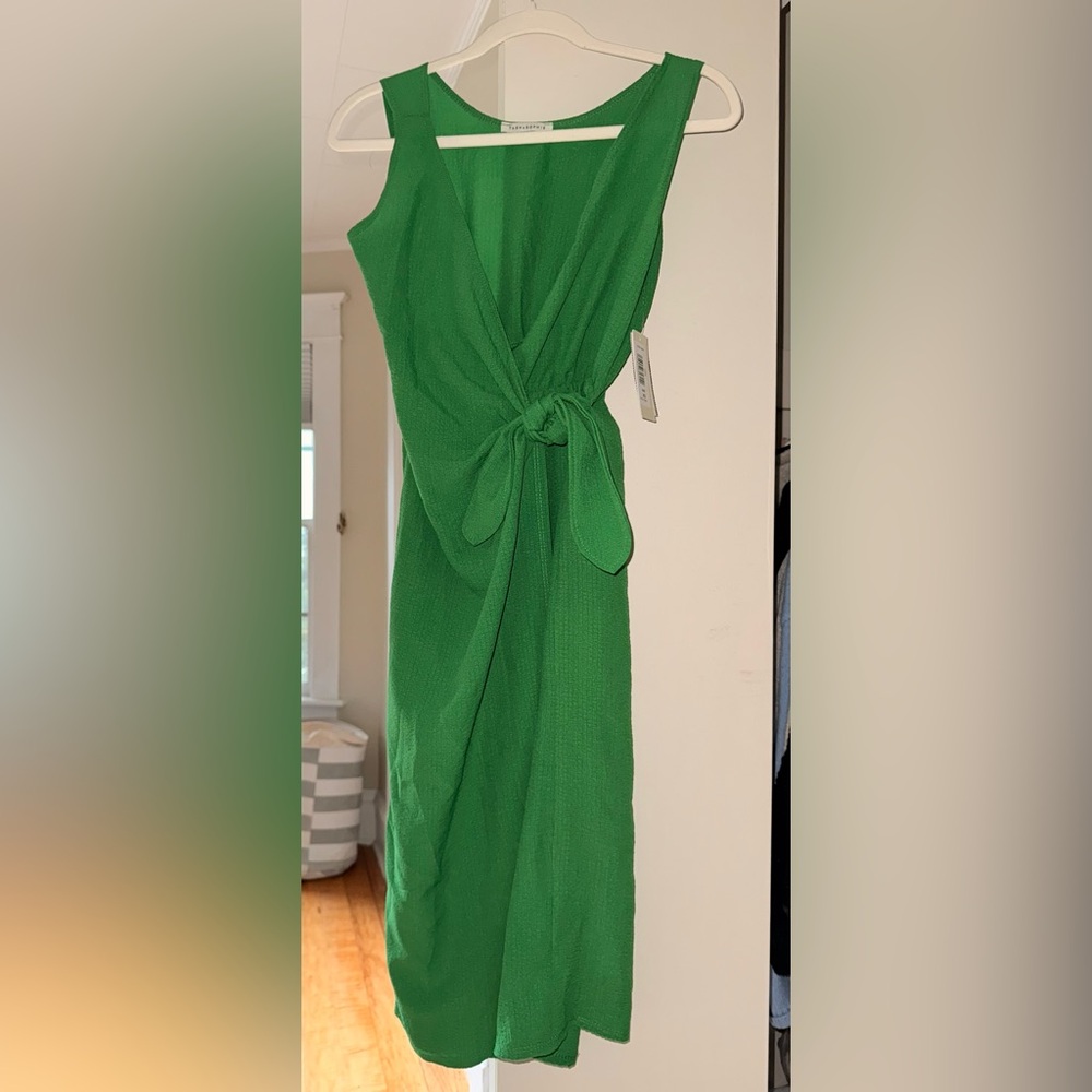 Green mid length wrap dress